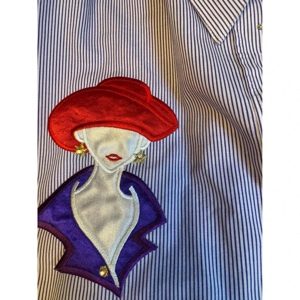Striped Embellished Button Down Shirt‎ Novelty Embroidery Fashion Ladycore